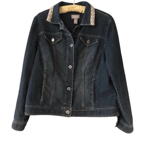 Chico's Jackets & Blazers - Chico’s Denim Jean Denim Jacket with Embellished Collar Chico Size 1 or size 8